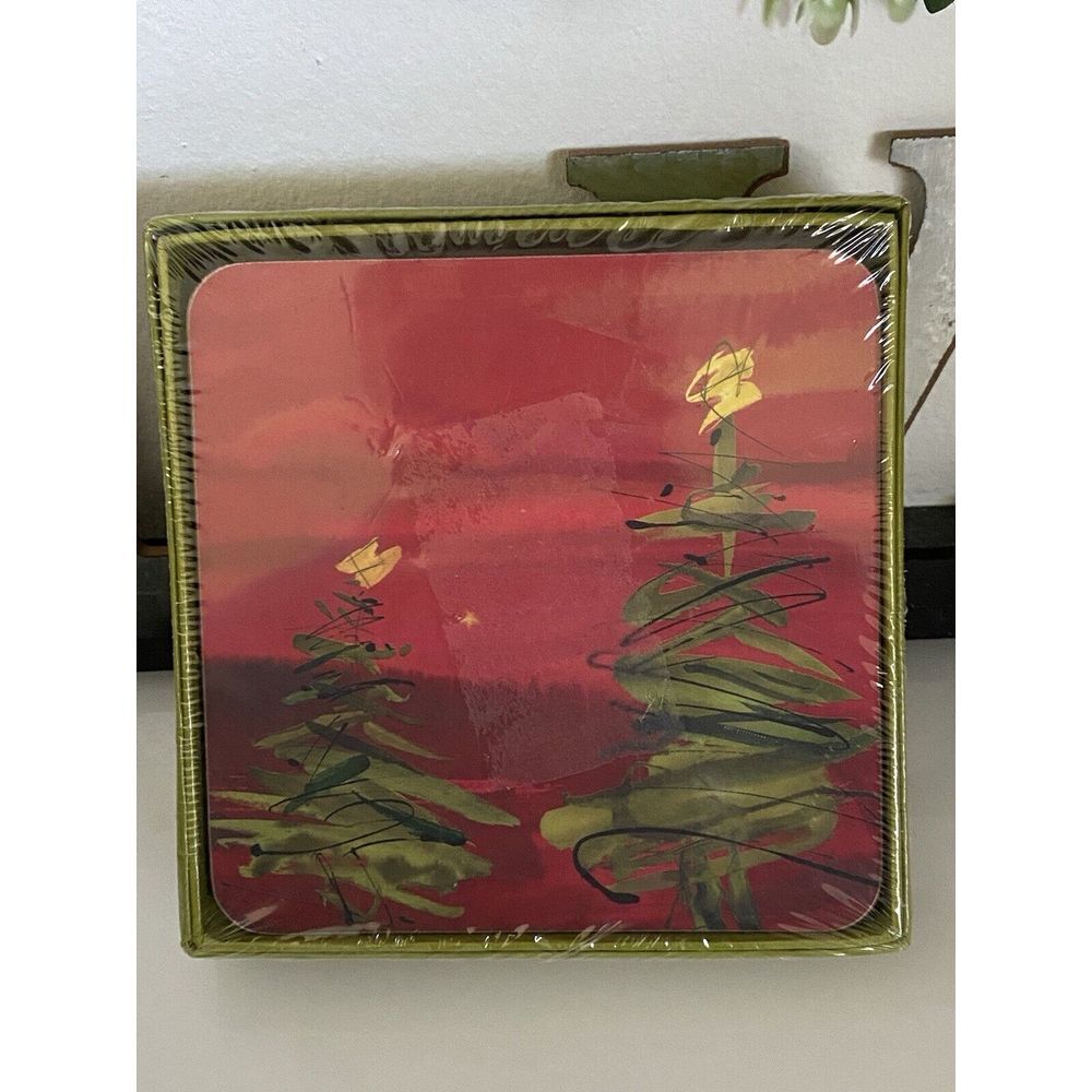 Rock Flower Paper 4 Coasters Abstract Cool Contemporary Christmas Tree 4"x4" NIB